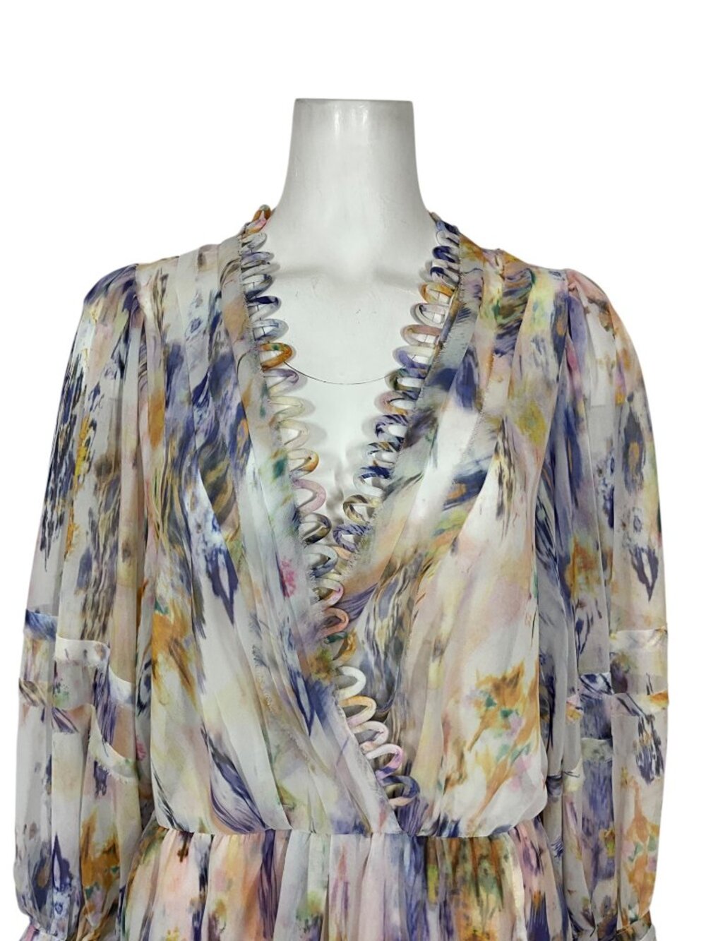 Avantlook Ruffle Chiffon Dress L Multicolor Long Sleeve Sheer - Picture 10 of 15